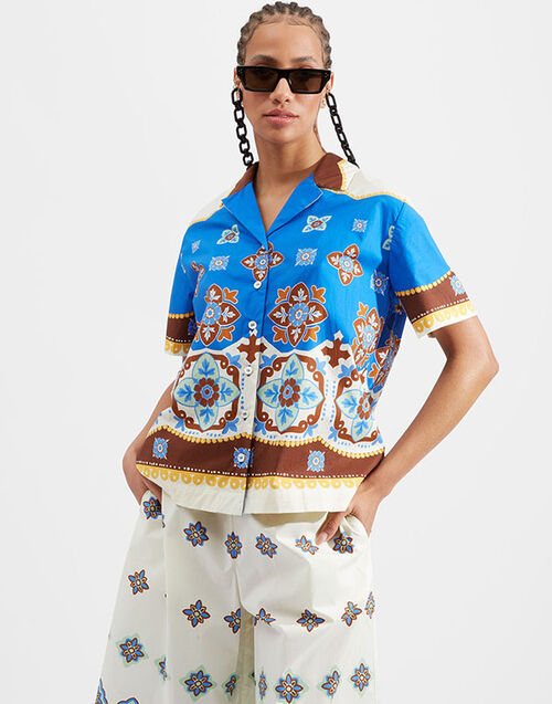 La DoubleJ Cortile Shirt Tiles Degrade Plac&eacute;e Blue SHI0074COT015TIL01BU03