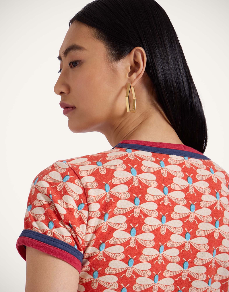 La DoubleJ Itty Bitty Double Binding Ringer T-Shirt La DoubleJ Itty Bitty Double Binding Ringer T-Shirt Pull My Petaltail Orange TSH0061JER059PET03OR02