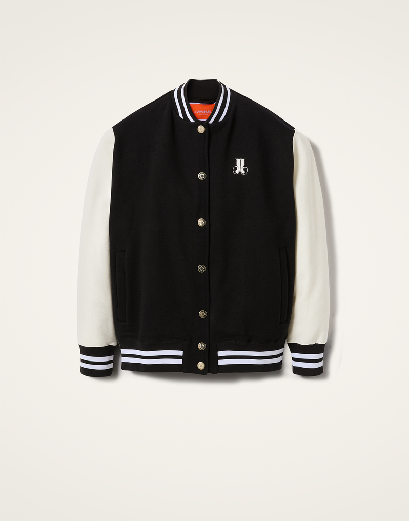 La DoubleJ Embroidered Sisterhood Varsity Bomber La DoubleJ Embroidered Sisterhood Varsity Bomber Solid Black JAC0065JER028SOLIDBL01
