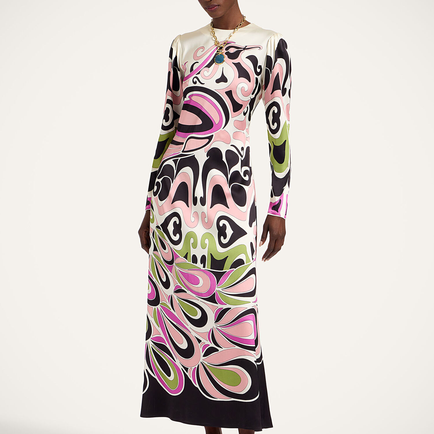 La Doublej Clingy Swing Printed Satin Midi Dress
