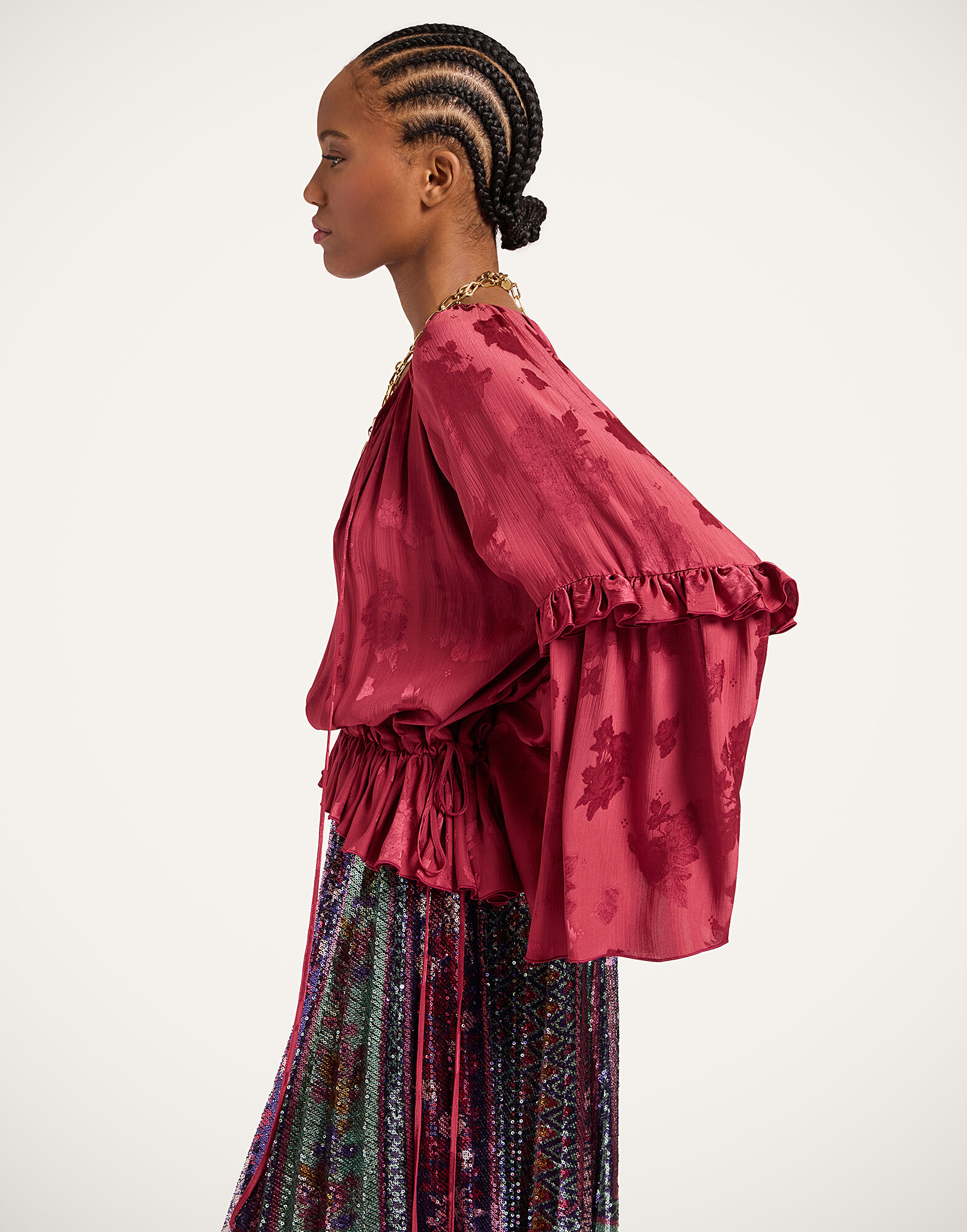 La DoubleJ Boho Blouse Solid Brick Red TOP0149JCQ133SOLIDRE06