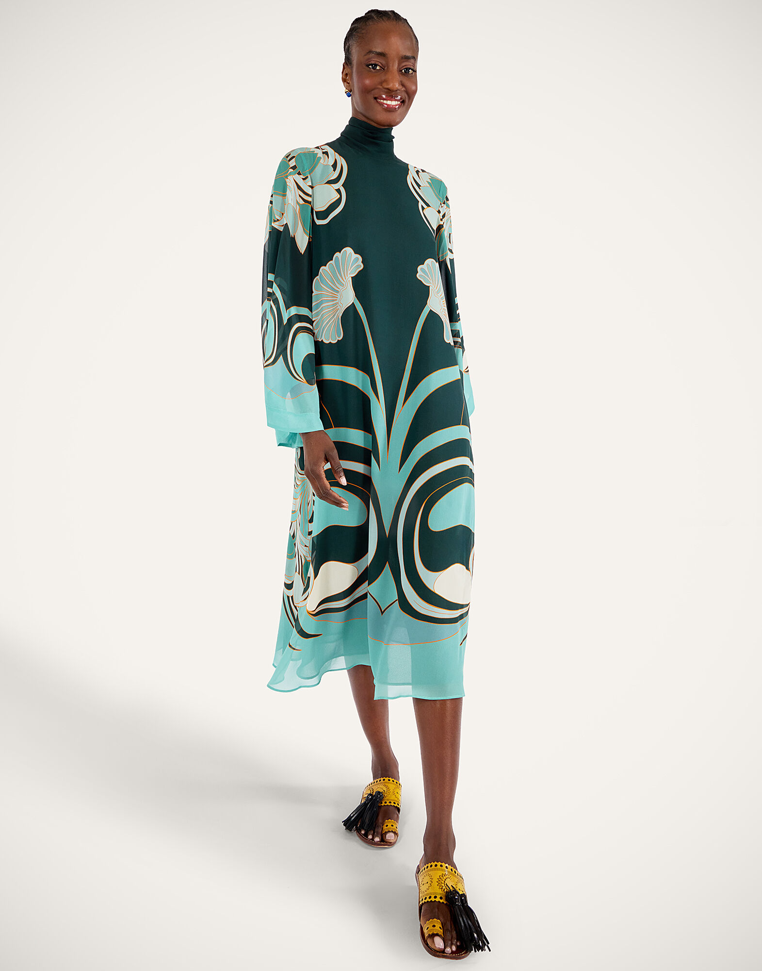 La DoubleJ Magnifico Midi Dress Blooming Tulip Plac&eacute;e Dark Green DRE0788SIL028BTU01GR03