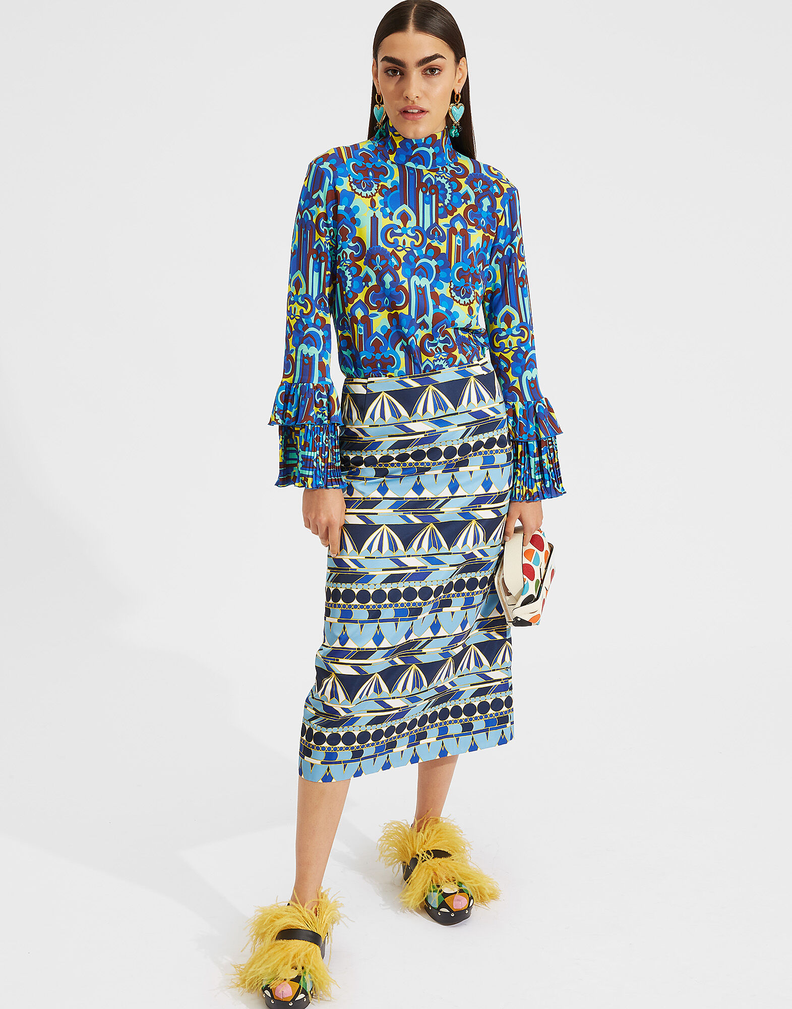 LaDoubleJ Pencil Skirt Umbrellas Blu SKI0011RAD001OMB0003