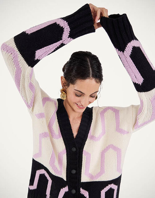 La DoubleJ Comber Cardigan Multicolor Ivory & Black PUL0344KNI134VA452BL01