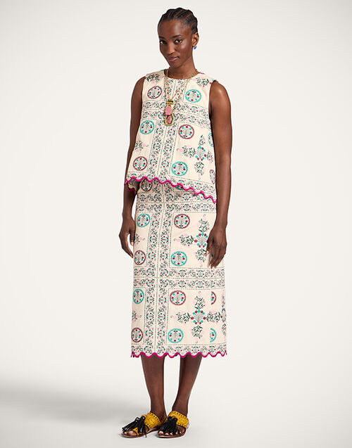 La DoubleJ Pencil Skirt Florette Tiles Ecru SKI0197JCQ137FLO09BR05