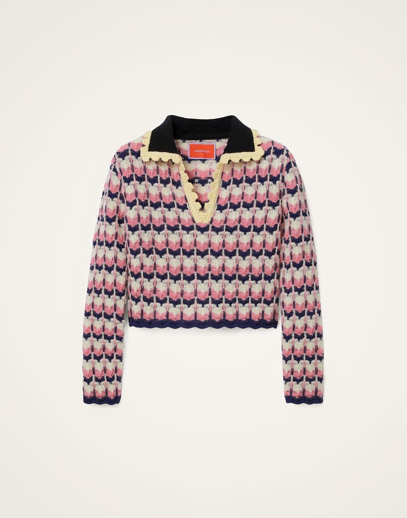 La DoubleJ Long Sleeves Picket Polo Shirt La DoubleJ Long Sleeves Picket Polo Shirt Multicolor Pink & White PUL0293KNI168VA409PI01