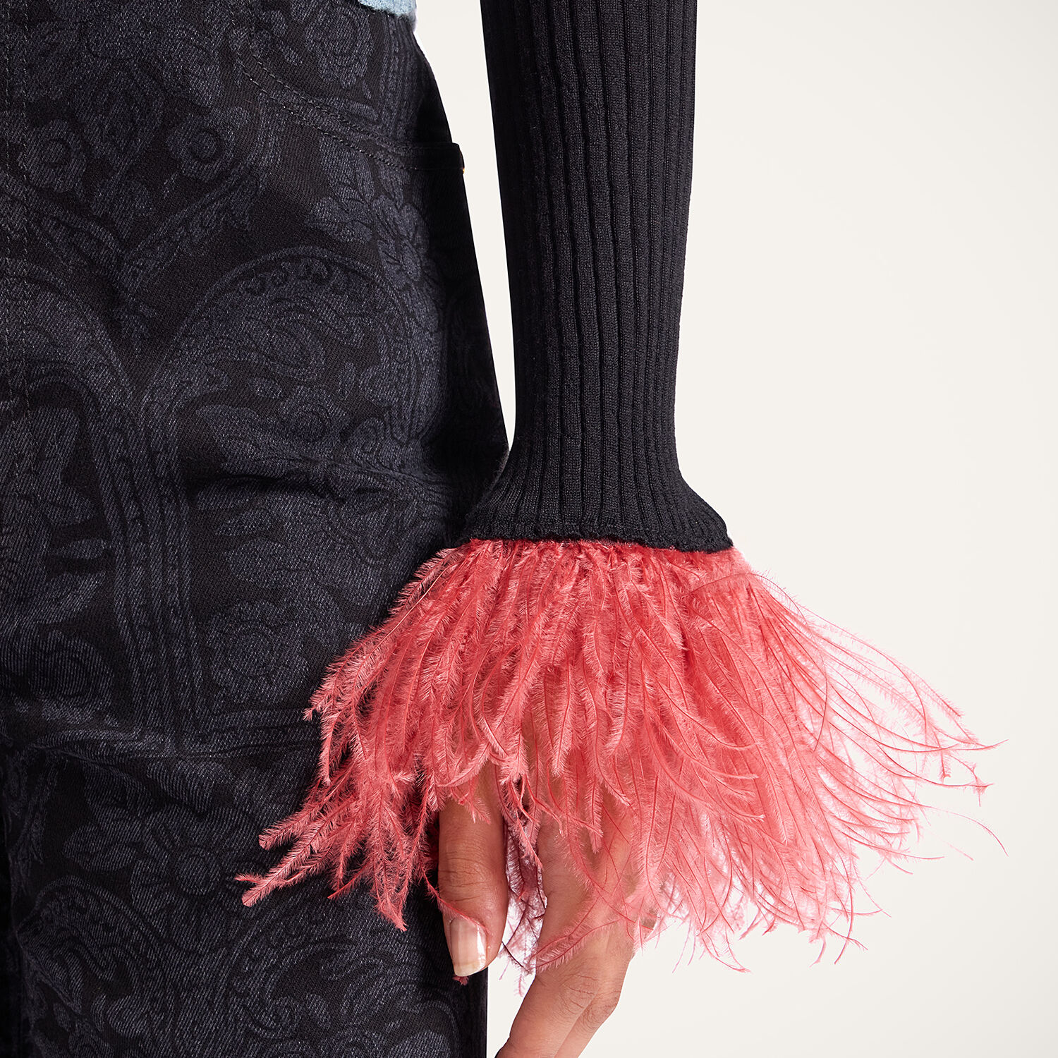 La Doublej Feather-trimmed Ribbed Top