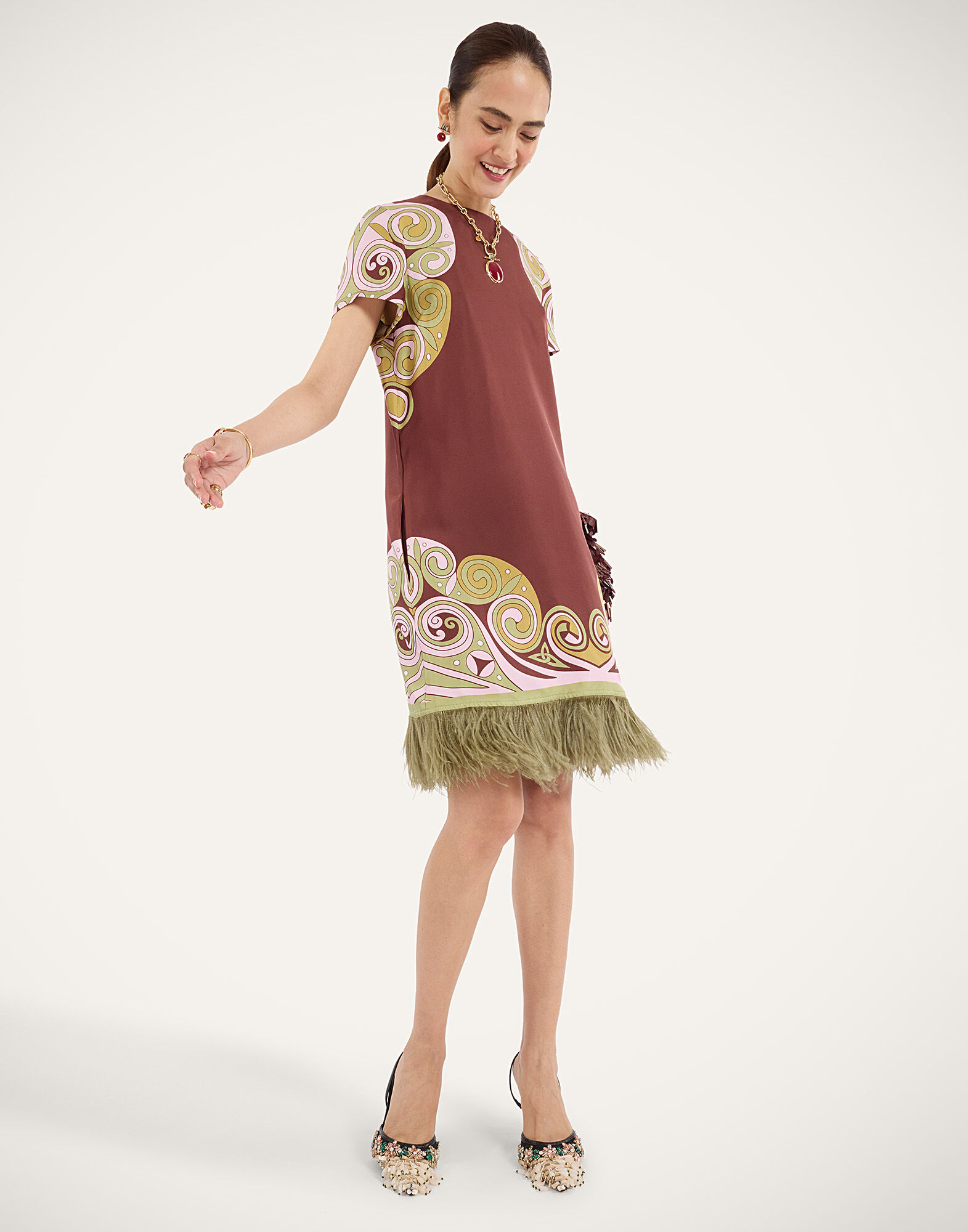 La DoubleJ Mini Swing Dress Kells Swirl Plac&eacute;e Burgundy DRE0963SIL026KLS01RE07