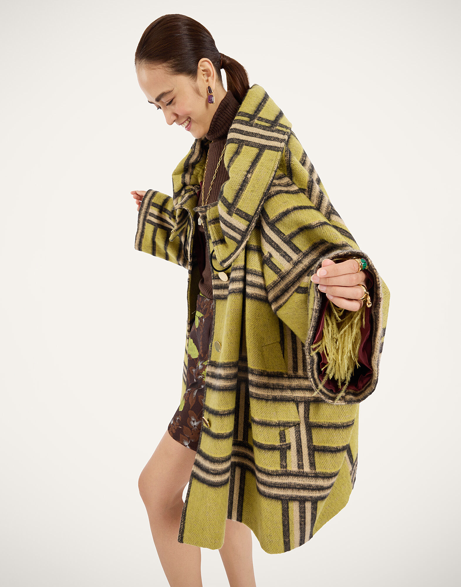 La DoubleJ New Town Cape Kells Check Green JAC0215WOL038KEL02GR02