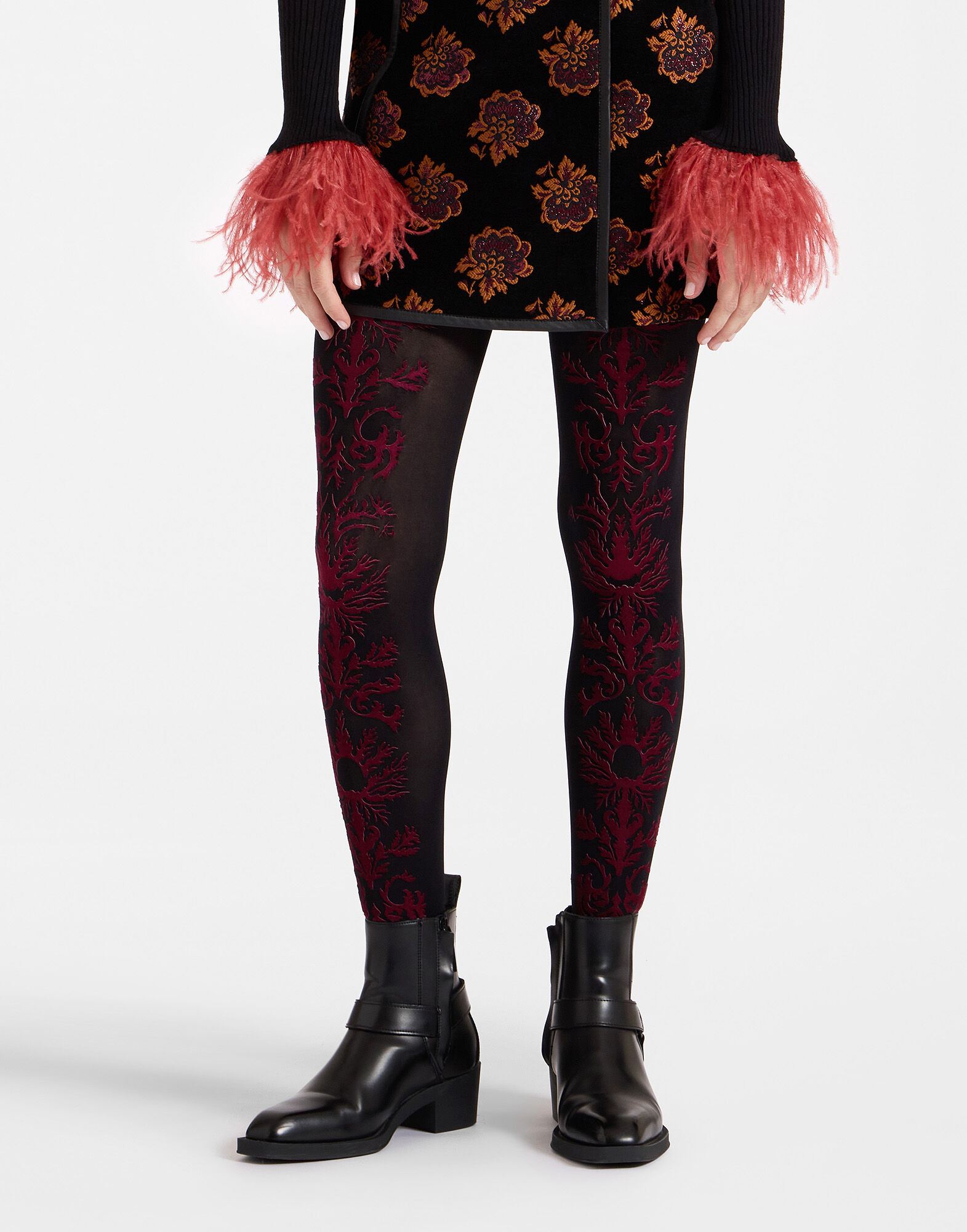 La DoubleJ Flocked Tights Black & Red SOC0014NYL010VA288RE01