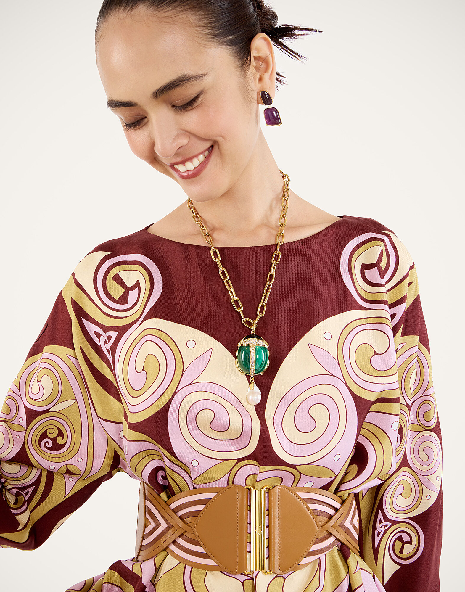 La DoubleJ Muumuu Dress Round Neck Kells Swirl Plac&eacute;e Burgundy DRE0574SIL006KLS01RE07