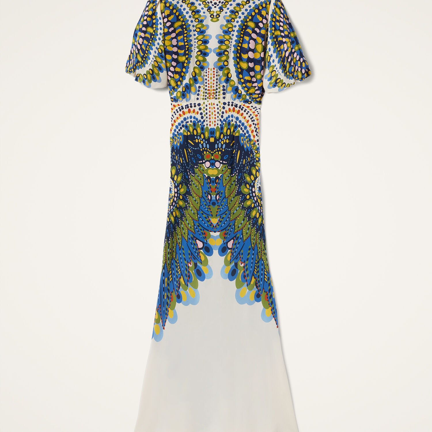 La Doublej Marlene Multicolor Long Flared Dress With V Neck And All-over Graphic Print In Silk Woman In Chakra Placée Multicolor