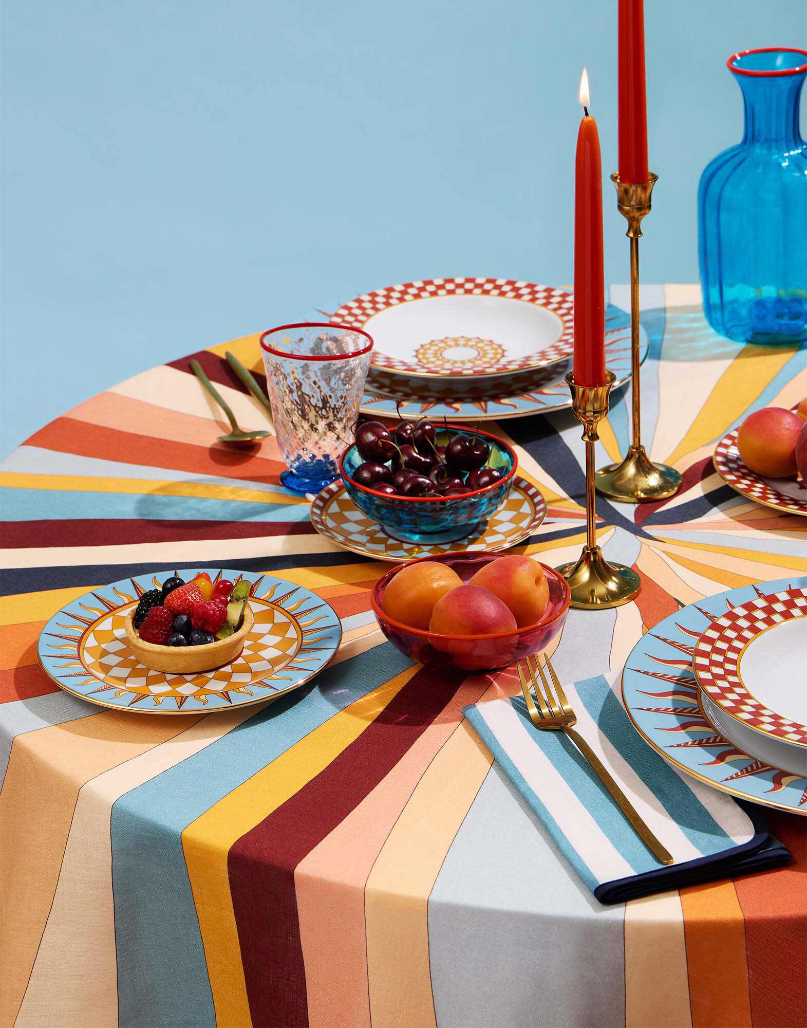La DoubleJ Round Tablecloth Rainbow Rays Orange TBC0012LIN001RAI38OR02