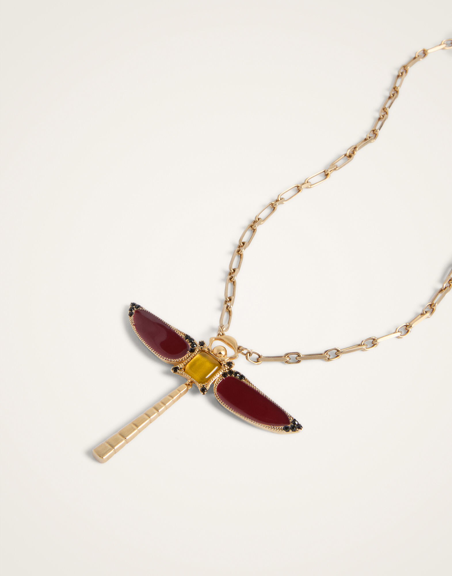 La DoubleJ Dragonfly Necklace Enameled 24K Gold Plate And Yellow Agate NEC0065BRA008AGA03RE07