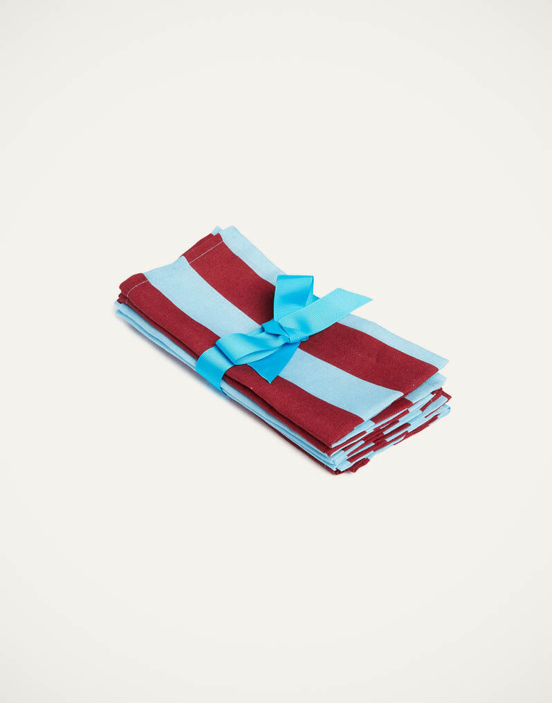La DoubleJ Large Napkins Set of 6 Riga Bordeaux - Azzurro NAP0002LIN001RIG0012