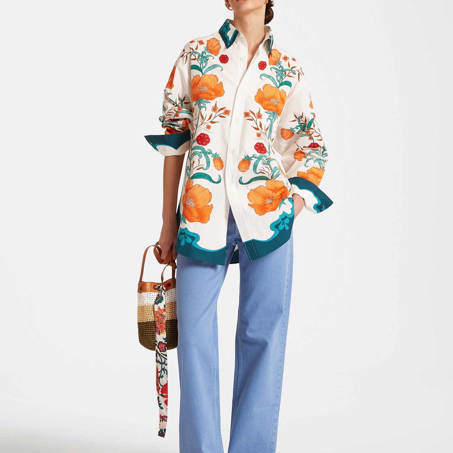 La Doublej + Orlebar Brown Better Than Your Boyfriend's Floral-print Cotton Shirt In Morpheus Placée Orange