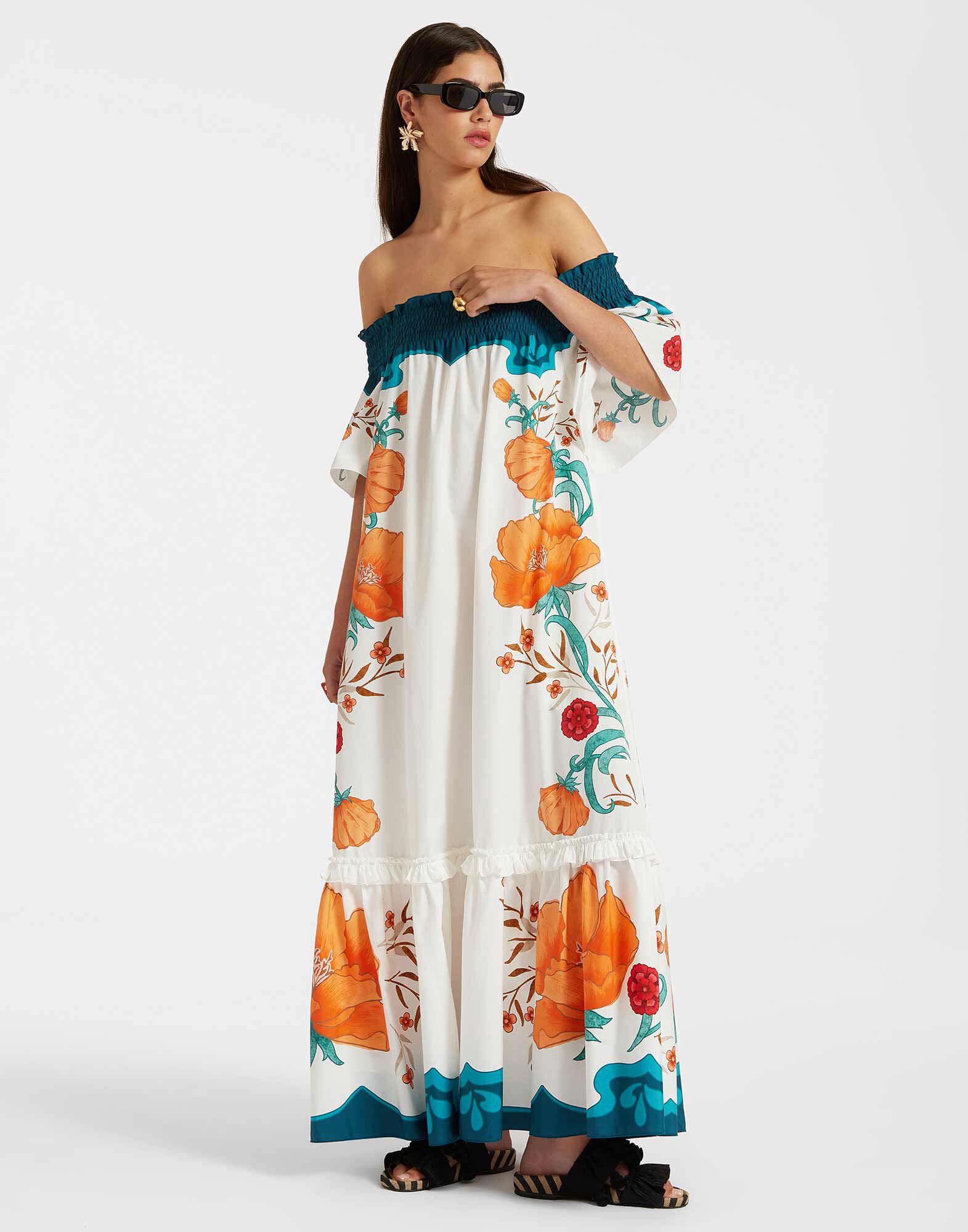 La DoubleJ Capalbio Dress Morpheus Plac&eacute;e Orange DRE0786COT039MOR01OR02