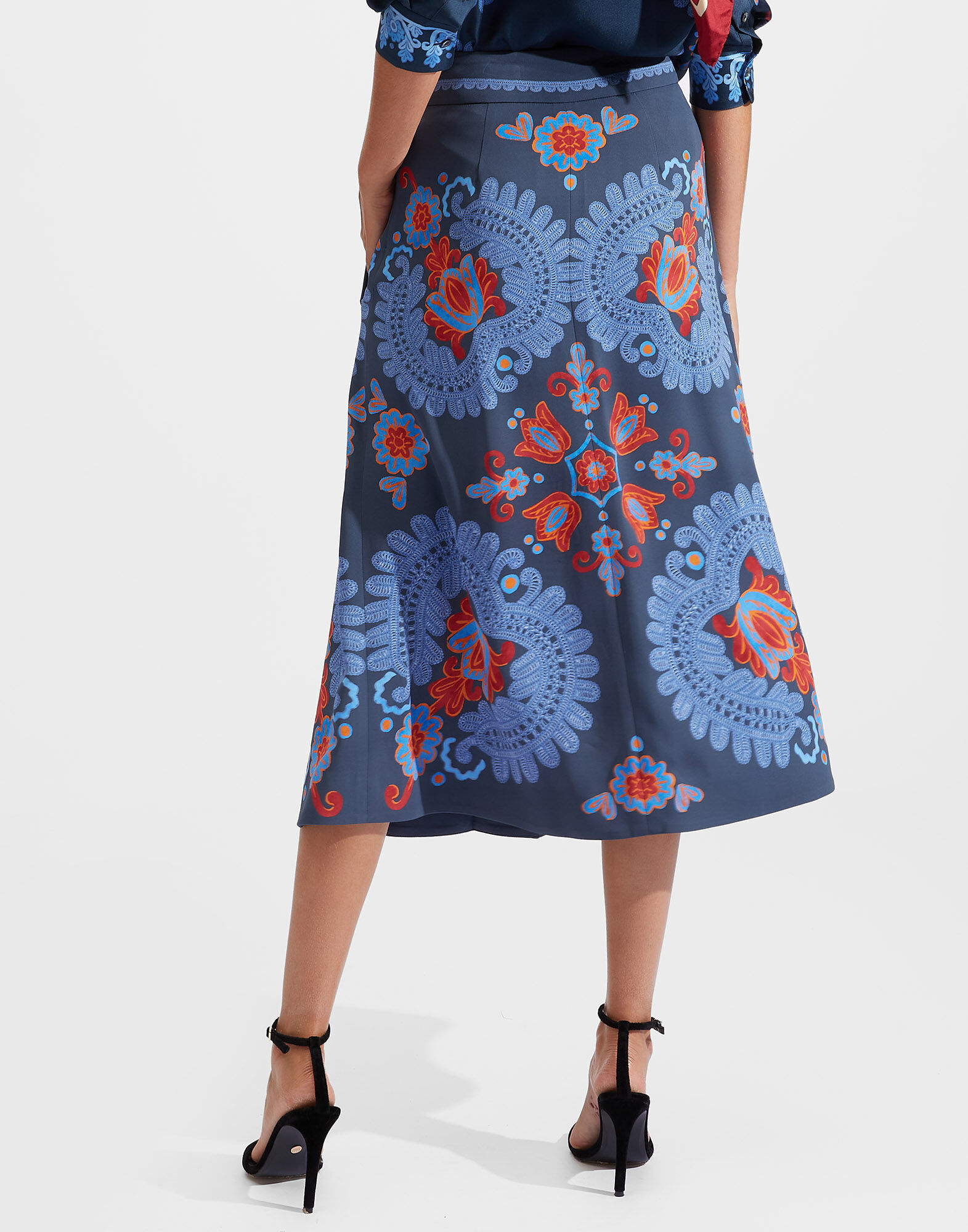 La DoubleJ Santa Monica Skirt Folky Hearts Blue Plac&eacute;e SKI0033VIS006FLH0004