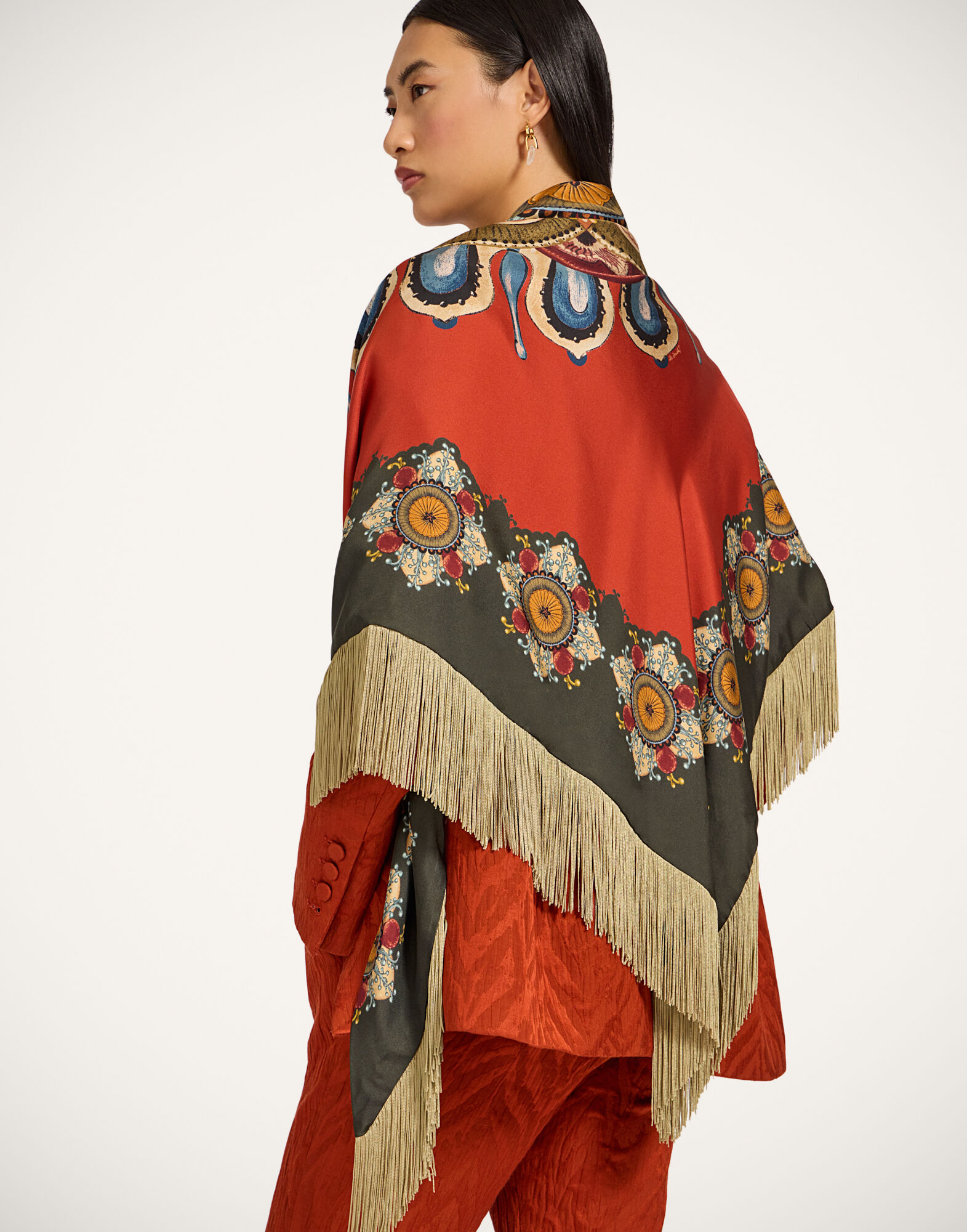 Fringe Triangle Scarf in Nucleus Placée Rust for Women | La DoubleJ