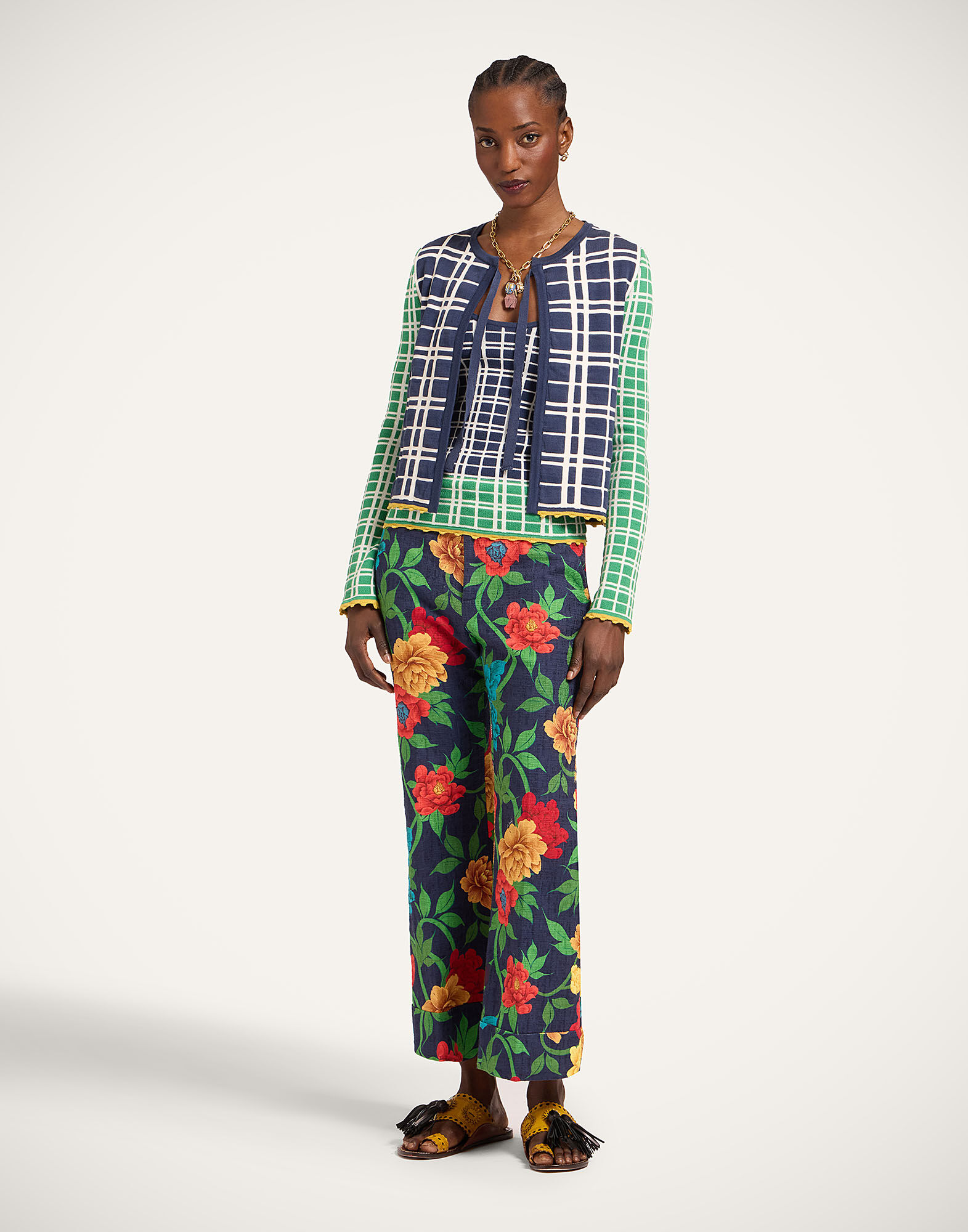 La DoubleJ Check Me Cardigan Multicolor Navy Blue & Green PUL0354KNI202VA477BU03