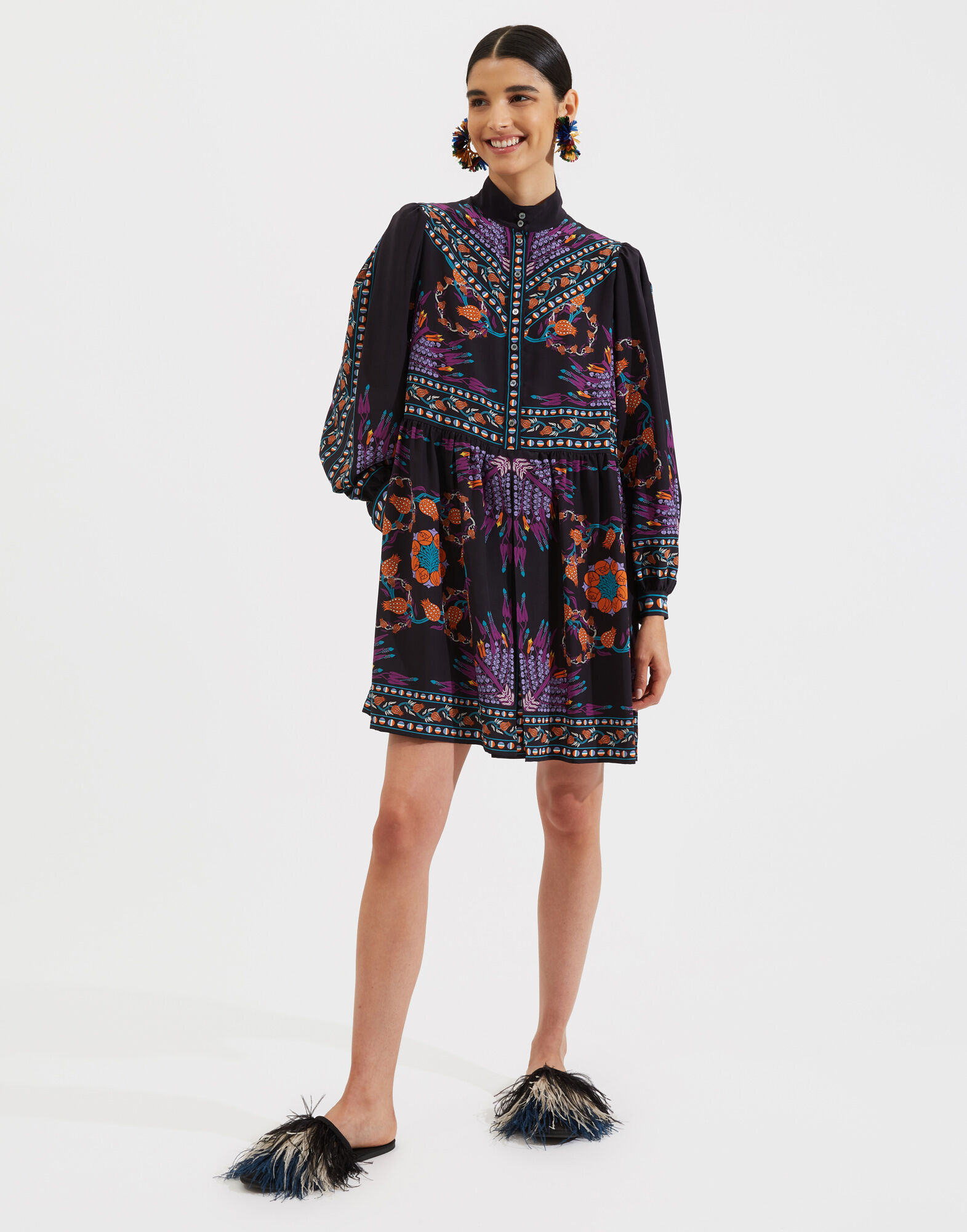 La DoubleJ Shorty Dress Melograno Nero Plac&eacute;e DRE0293CRE002MEL0005