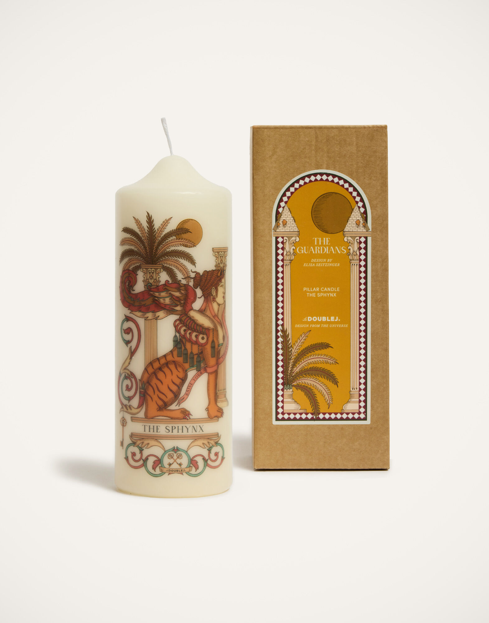 La DoubleJ Printed Pillar Candle The Sphynx Multicolor CAN0011WAX001SPX01MU01