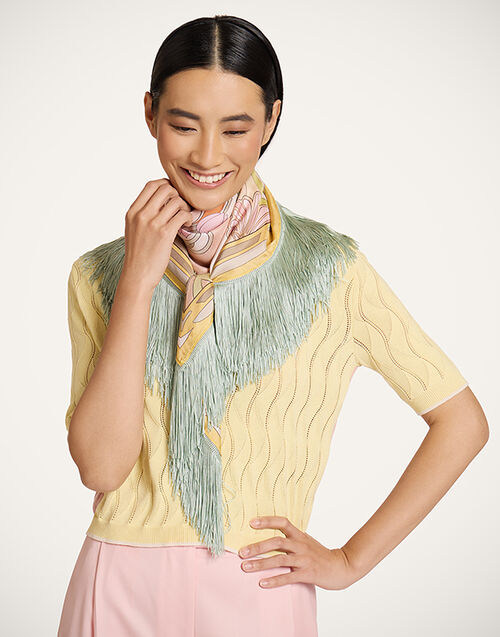 La DoubleJ Reversible Fringe Foulard 90 Tulip Plac&eacute;e Green SCA0073SIL006TUL08GR02