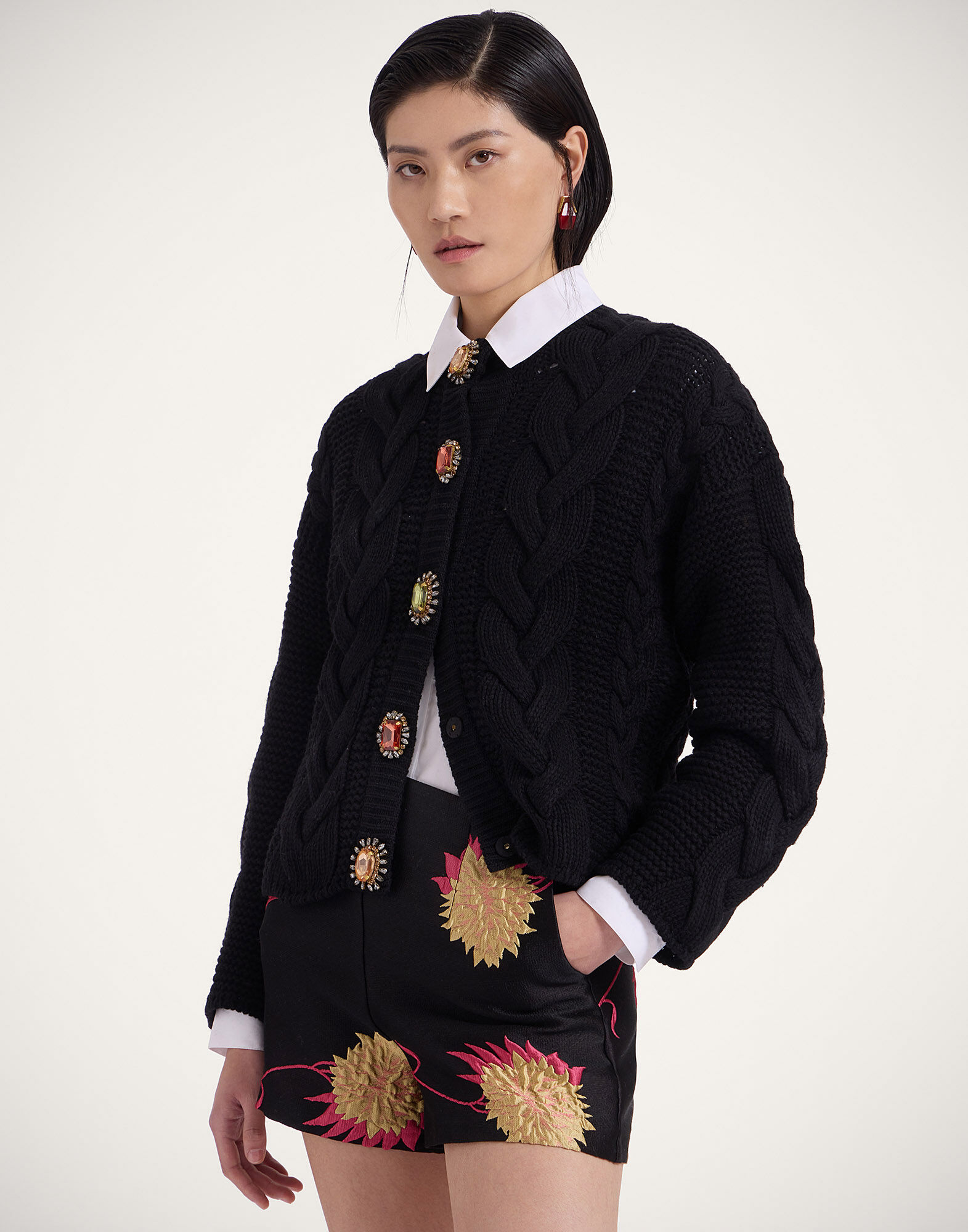 Portrait Cardigan in Solid Black for Women | La DoubleJ