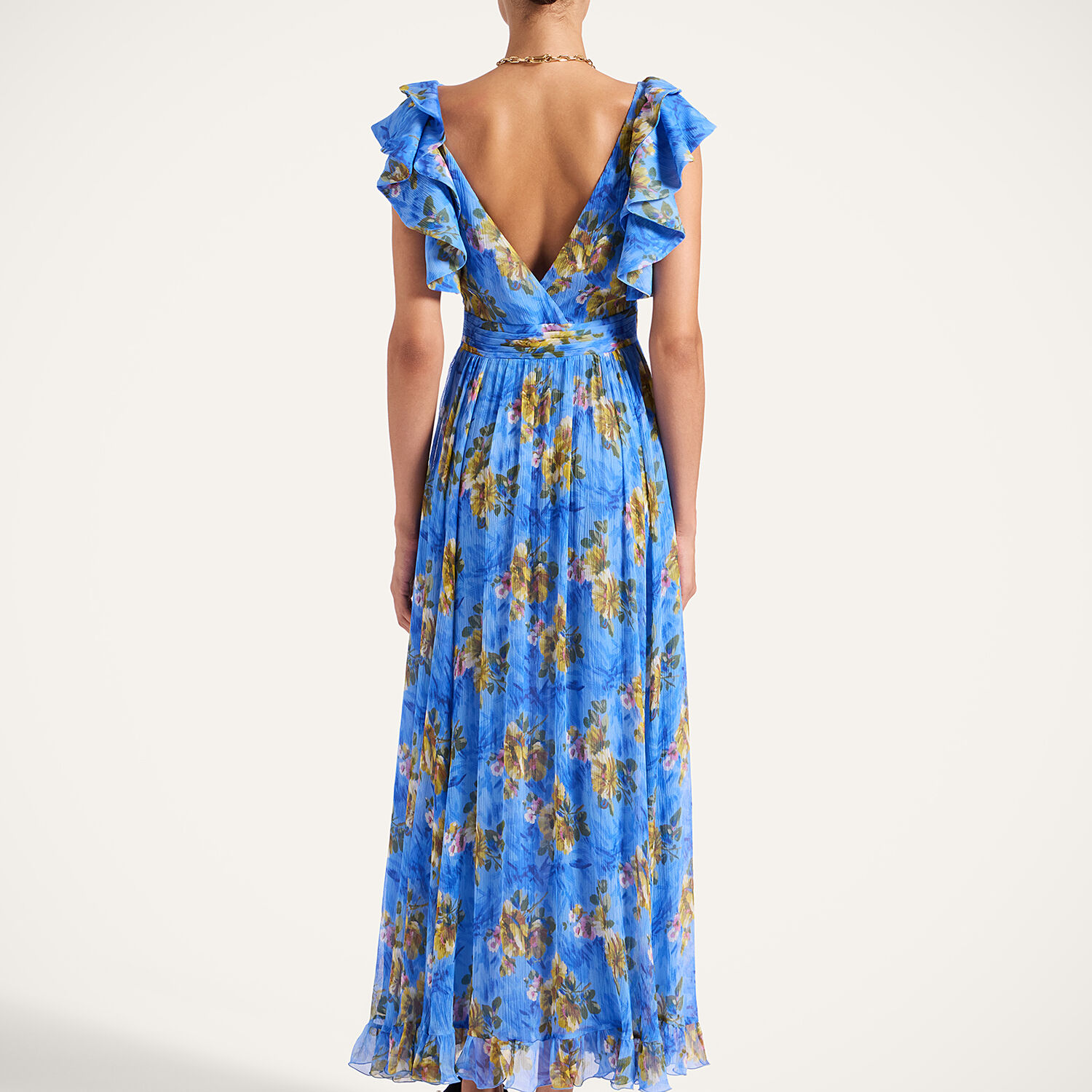 La Doublej Ruffled-details Floral-print Maxi Dress In Blue