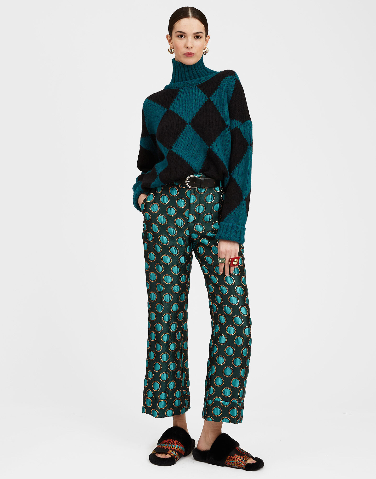 Argyle Sweater in Green Black for Women La DoubleJ