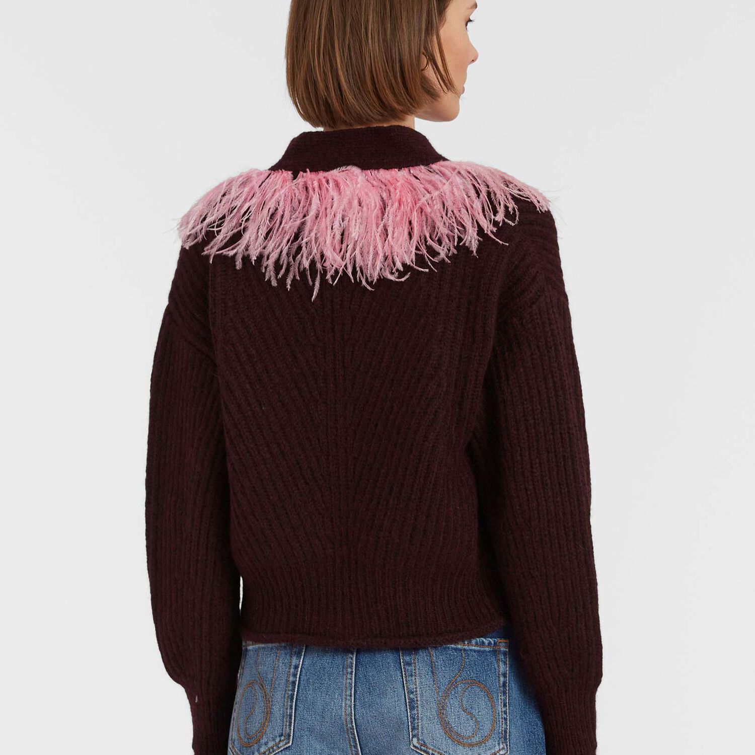  La Doublej Knitwear Women - High Kick Cardigan Bordeaux L 66%baby Alpaca 22%polyammide 10%wool Merino Fine 2%ostrich Feathers 