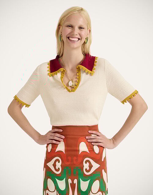 La DoubleJ Picket Polo Top La DoubleJ Picket Polo Top Solid White PUL0273KNI154SOLIDWH01