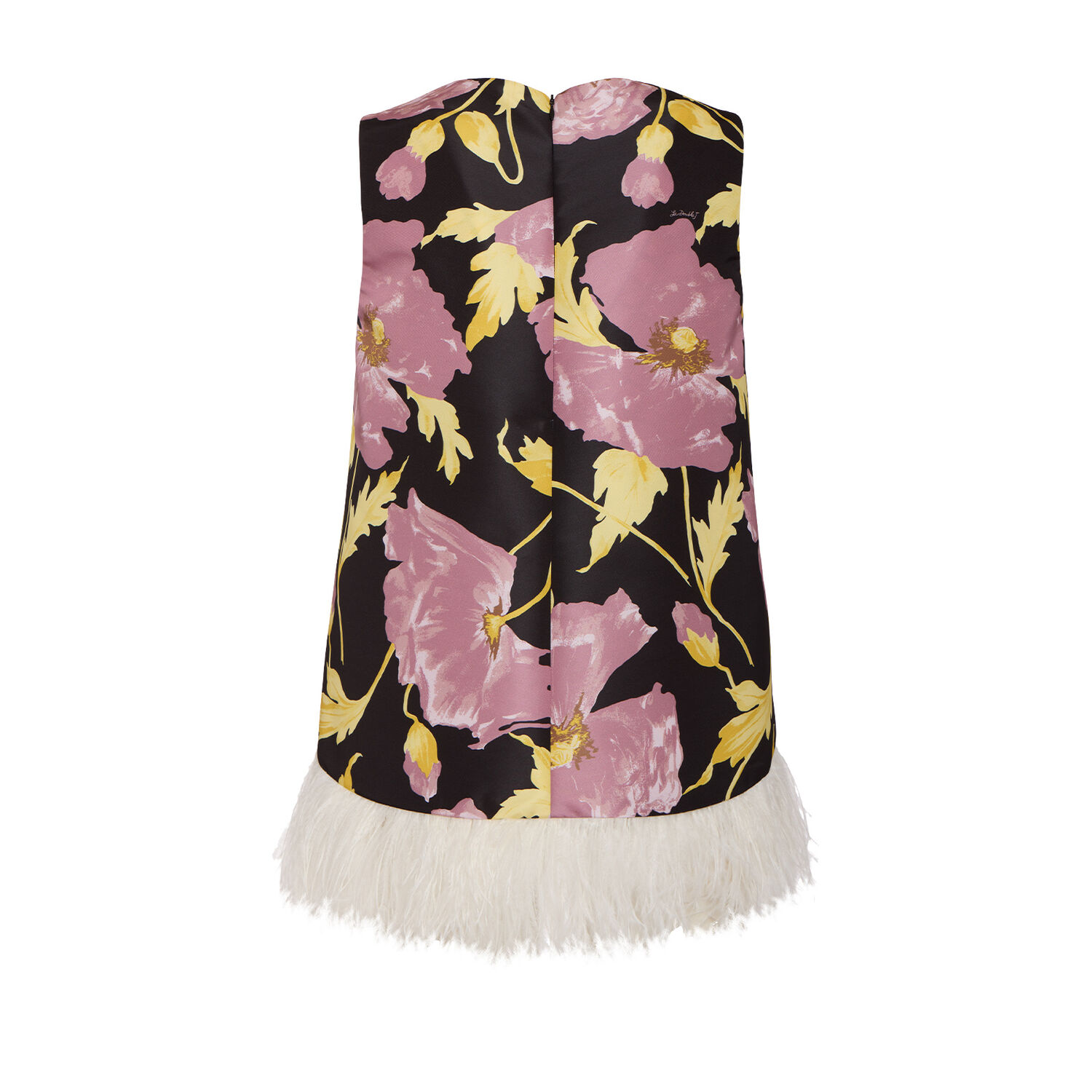 La Doublej La Double J Floral Print Top With Feather Trim In Sylph Black