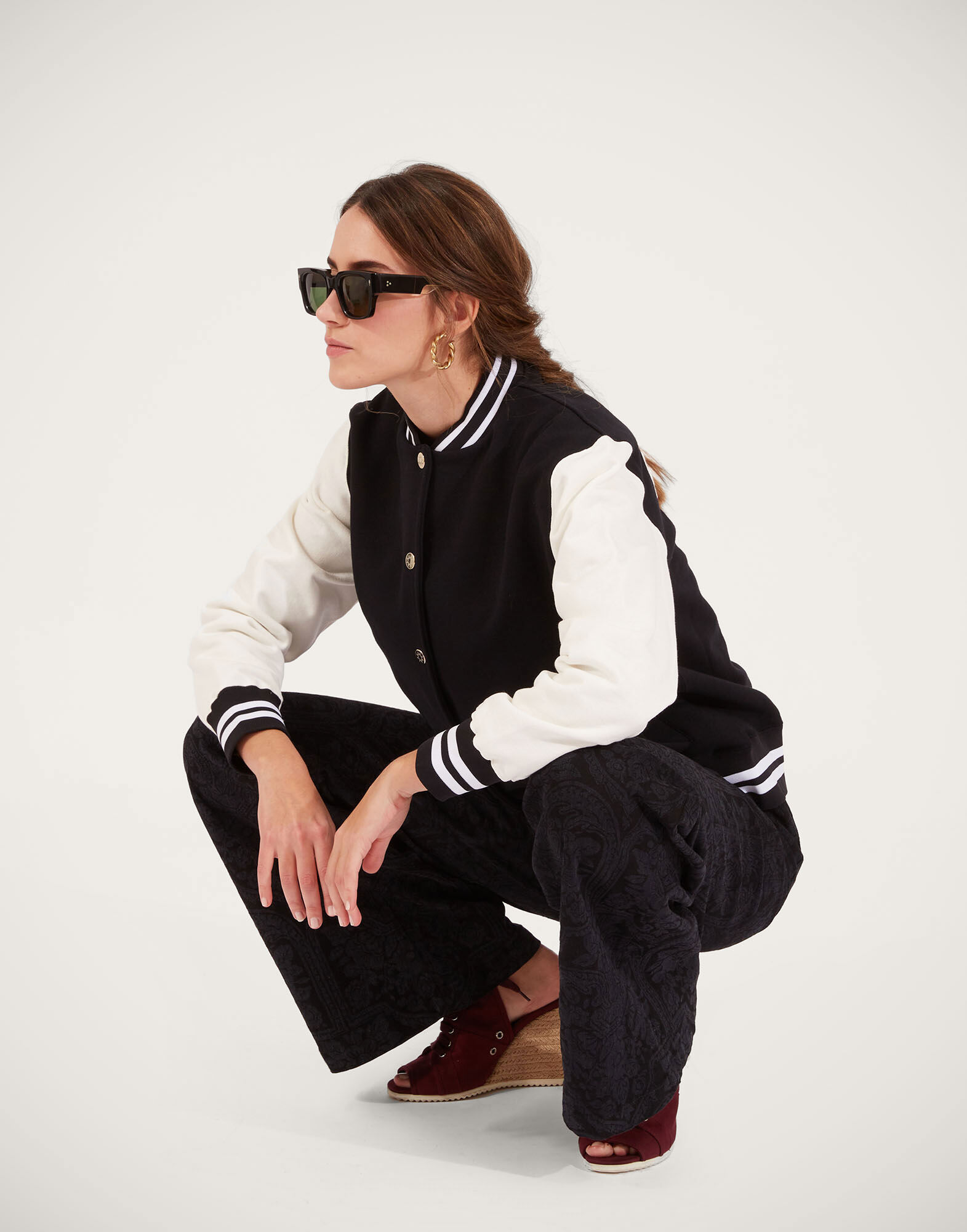 La DoubleJ Embroidered Sisterhood Varsity Bomber Solid Black JAC0065JER028SOLIDBL01