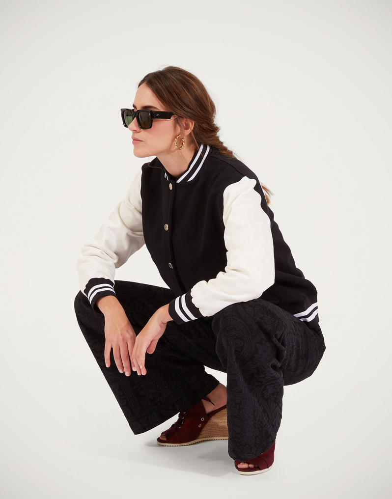 La DoubleJ Embroidered Sisterhood Varsity Bomber La DoubleJ Embroidered Sisterhood Varsity Bomber Solid Black JAC0065JER028SOLIDBL01