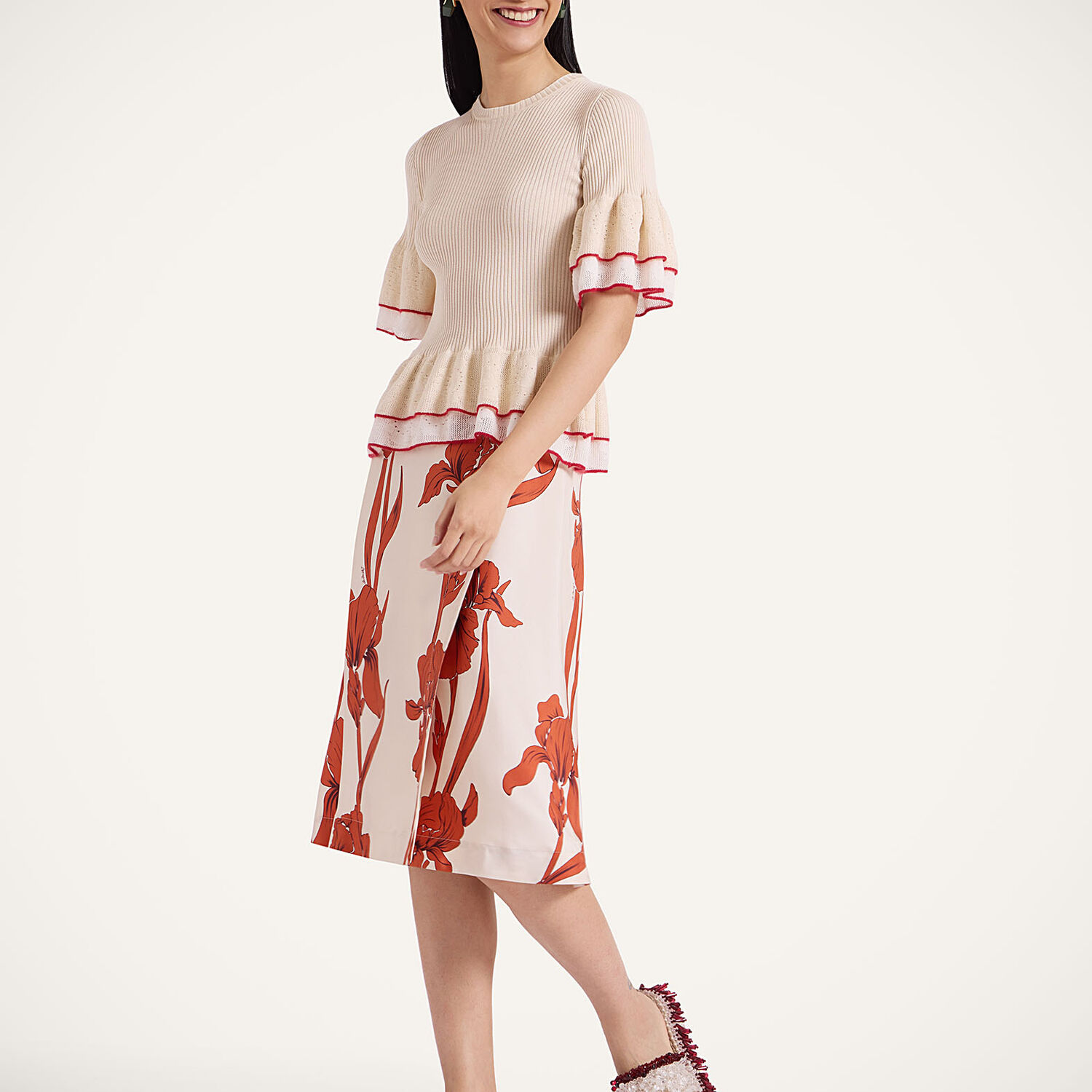 Shop La Doublej Pareo Midi Skirt In Iris Dark Orange