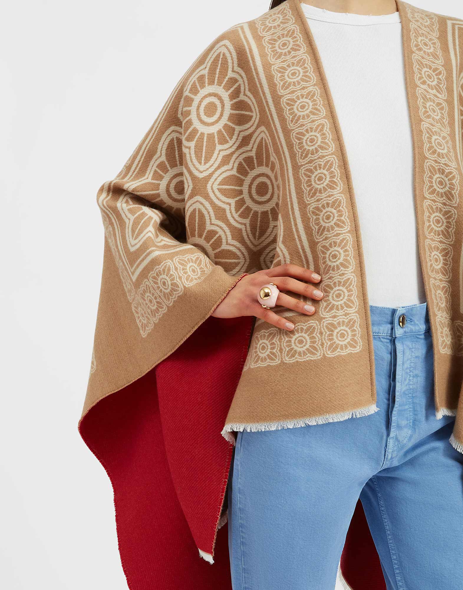 Poncho in Mix Tiles Camel for Women | La DoubleJ