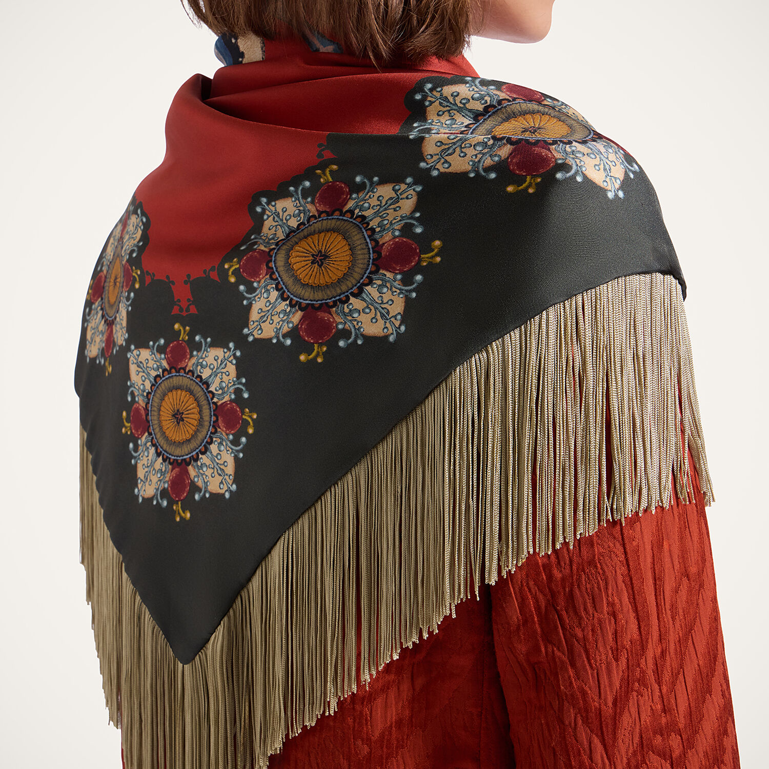 La Doublej Fringe Triangle Scarf In Brown