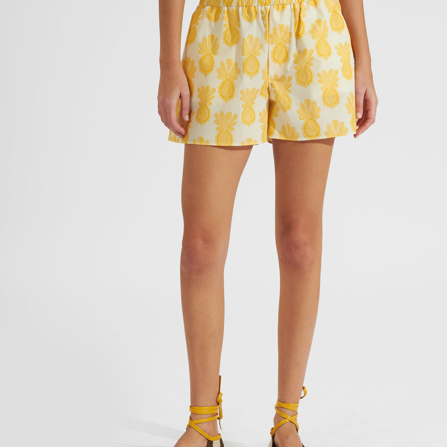 La Doublej Pull-up Shorts In Pineapple Sunflower White