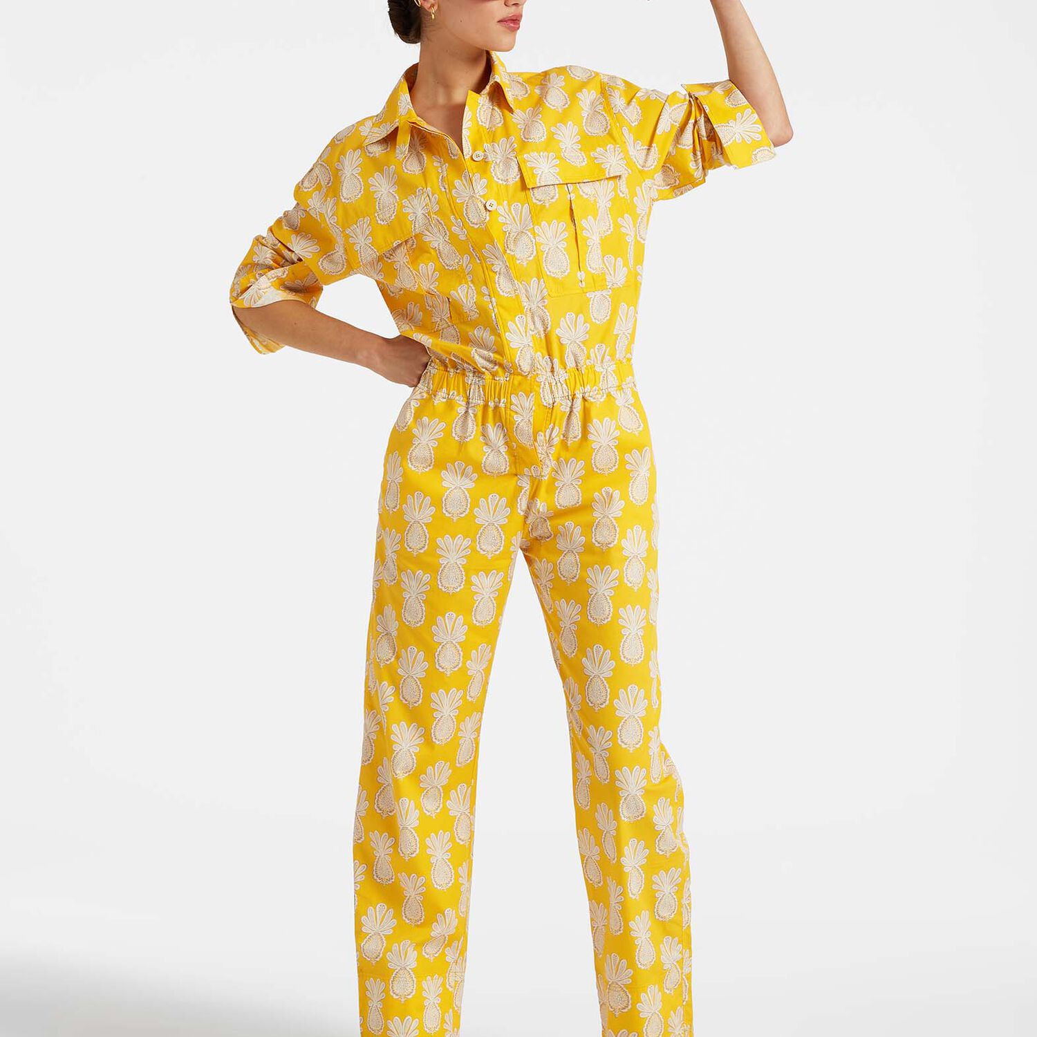 La Doublej Aviator Jumpsuit In Pineapple Sunflower