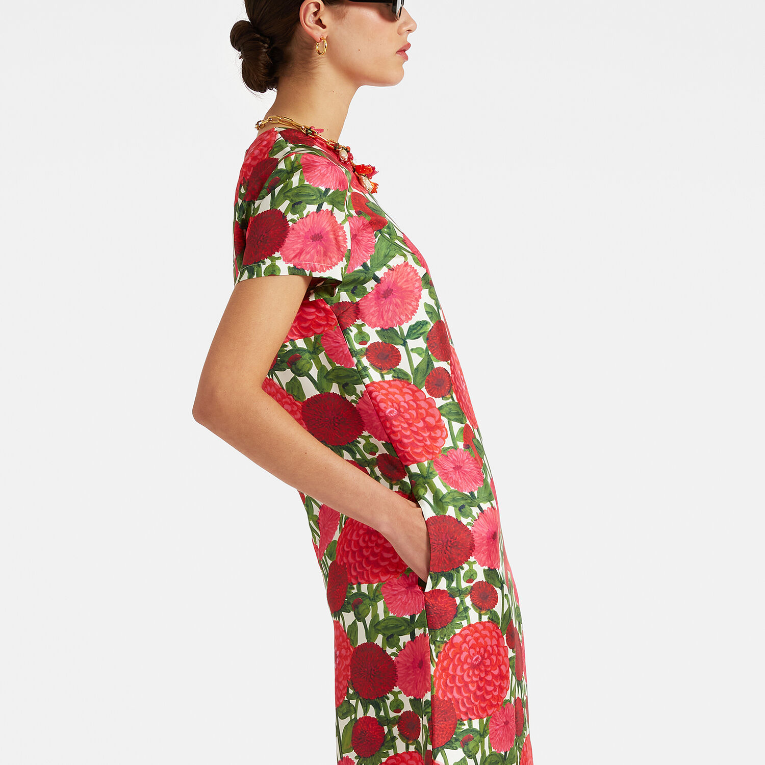 La Doublej Mini Swing Dress In Pink Dahlias