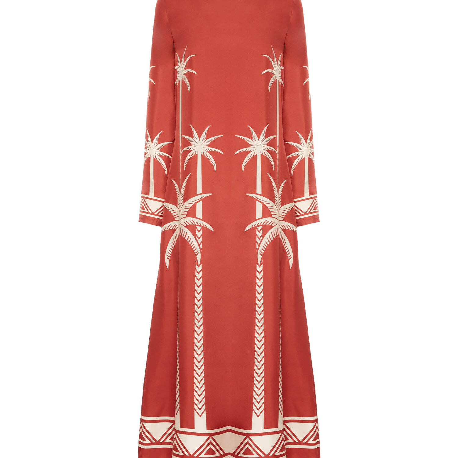 La Doublej Long Sleeve Swing Dress In Date Palms Placée Red