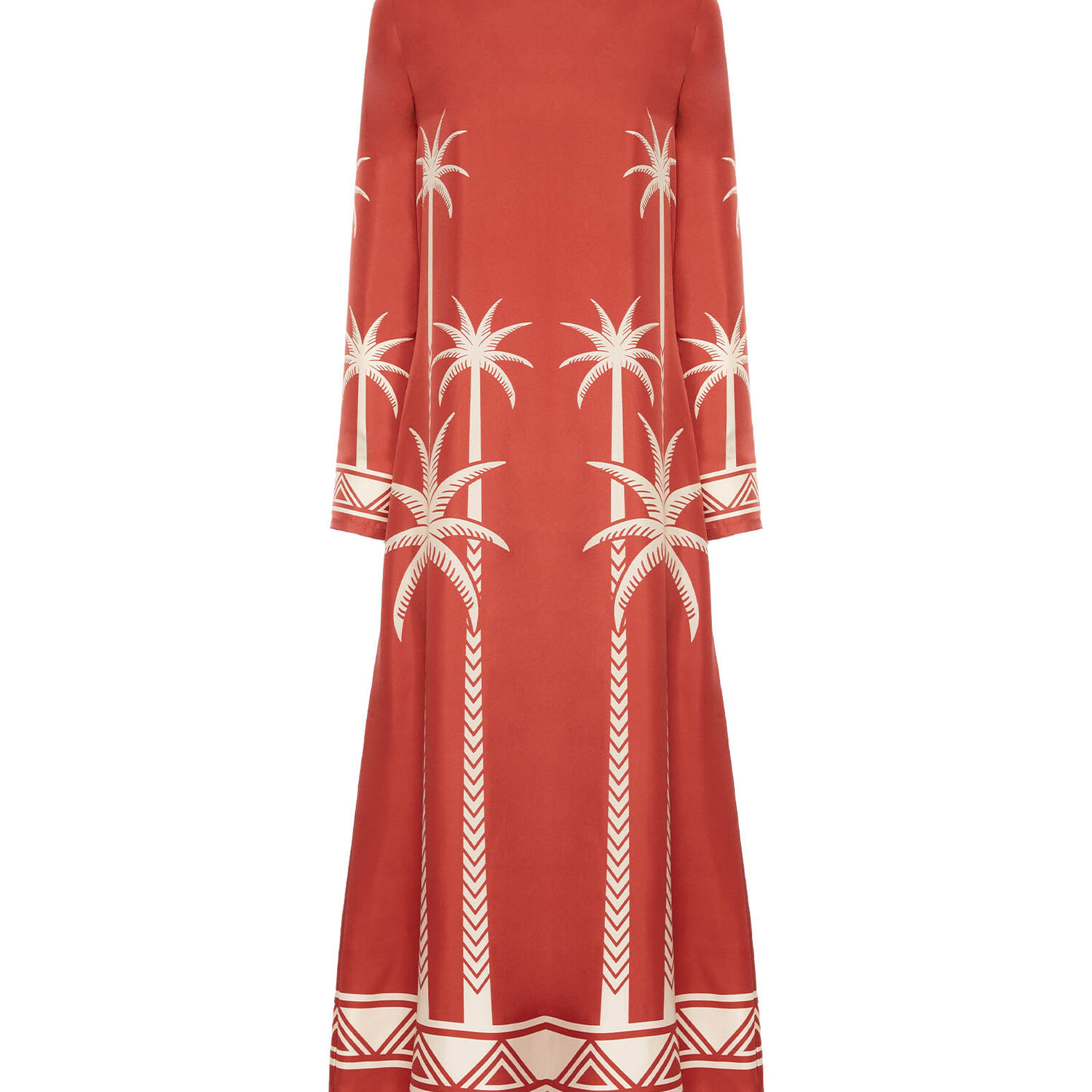 La Doublej Long Sleeve Swing Dress In Date Palms Placée Red