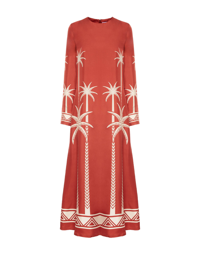 La DoubleJ Long Sleeve Swing Dress La DoubleJ Long Sleeve Swing Dress Date Palms Placée Red DRE0231SIL006DAT01RE01