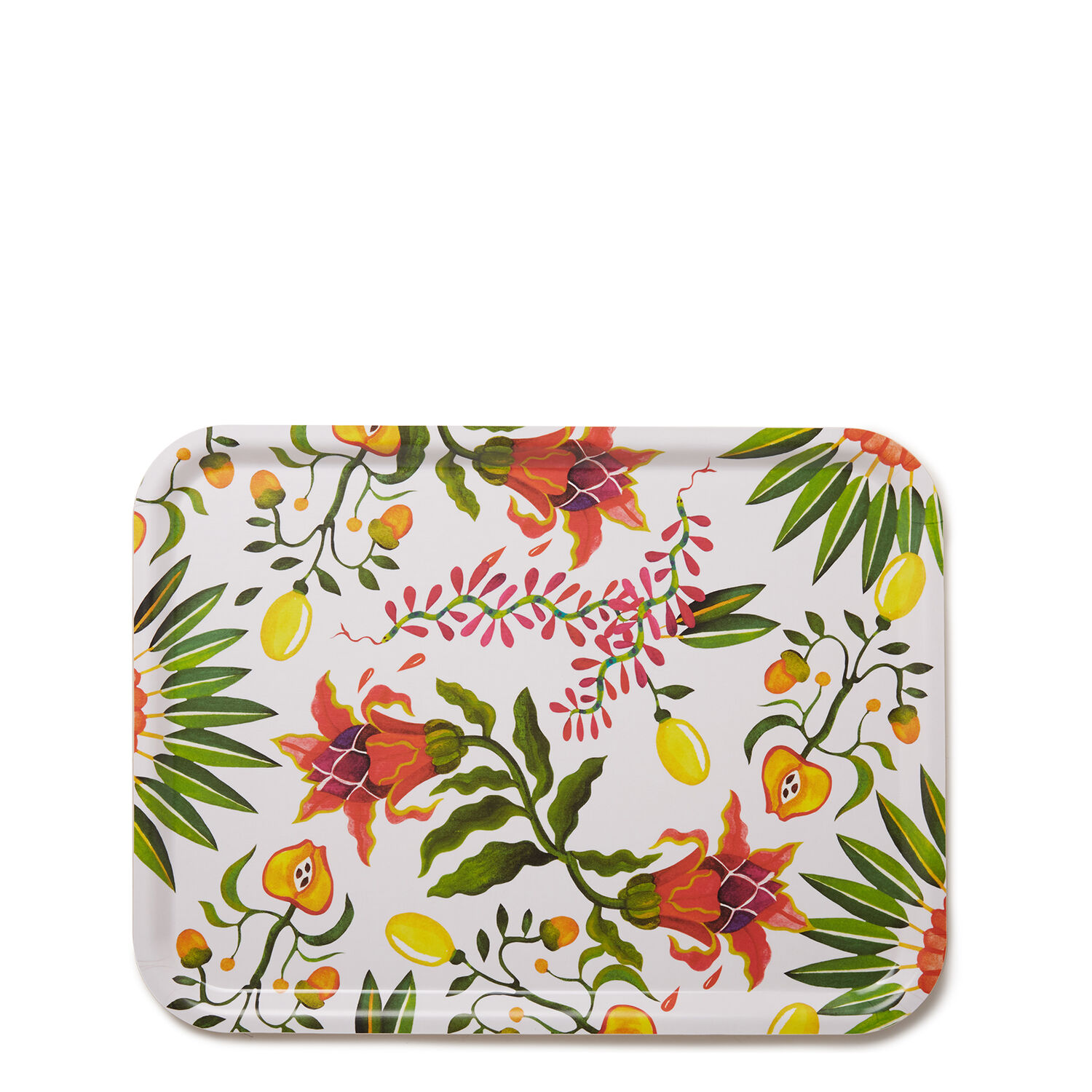 La Doublej Eden Floral-print Wooden Tray In Eden
