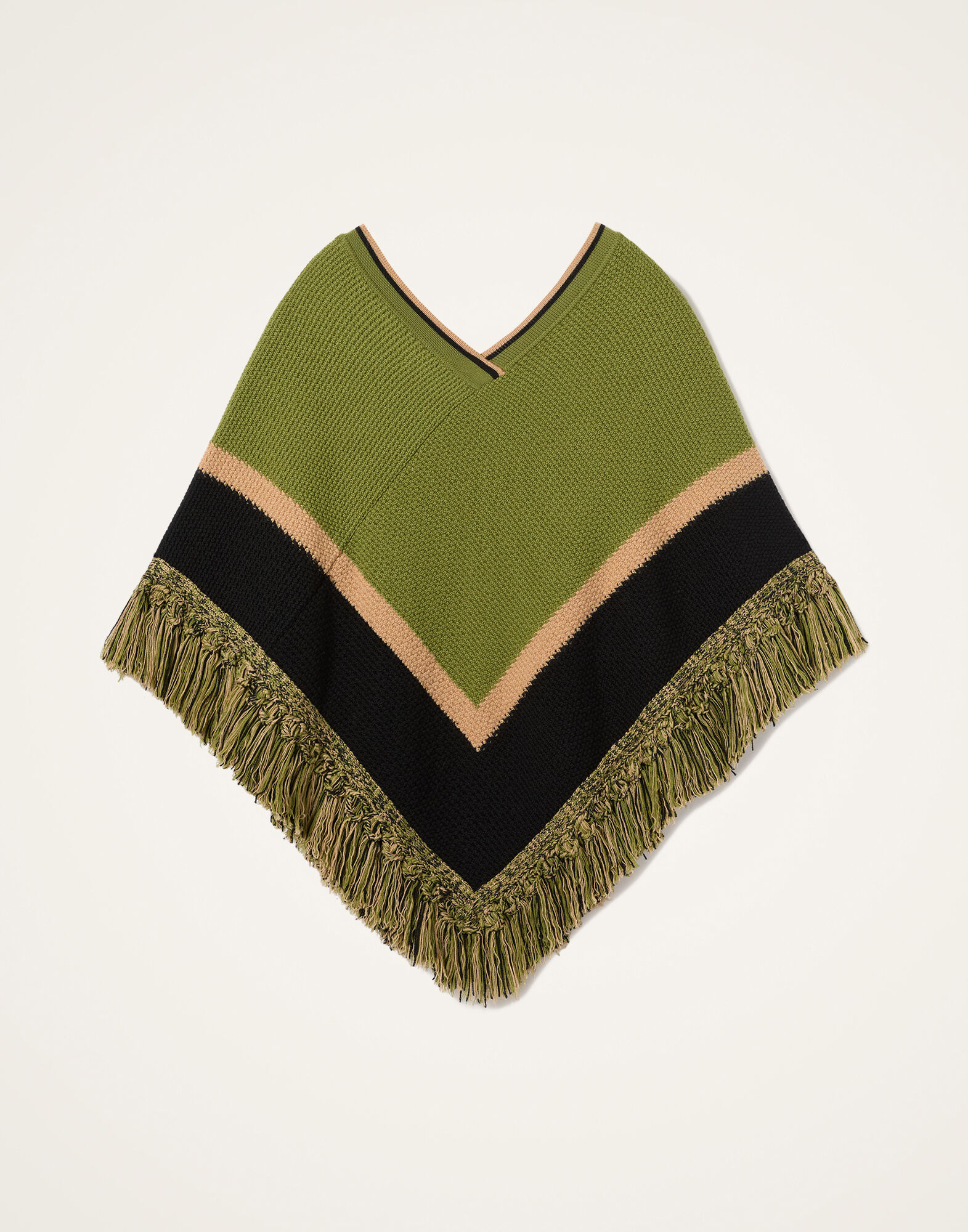 La DoubleJ Dreamcatcher Poncho Color Block Green & Brown SCA0089KNI180VA424BR02