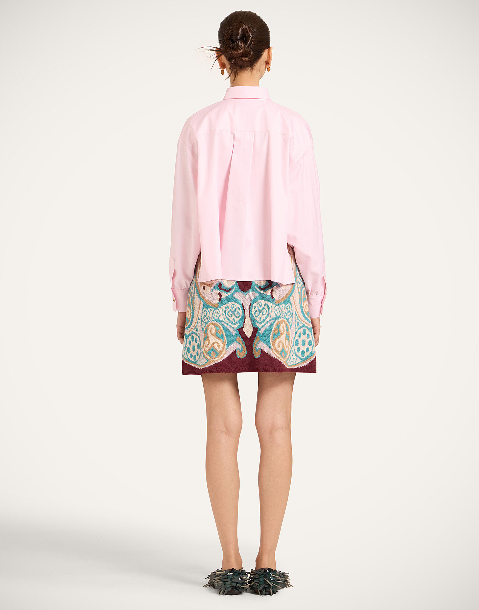 La DoubleJ In My Power Mini Skirt Alchemy Light Blue, Burgundy, and Camel SKI0169KNI223VA524BR04