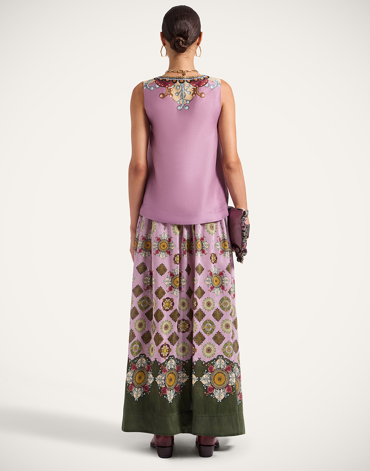 La DoubleJ Palme D'Or Skirt Nucleus Plac&eacute;e Dusty Pink SKI0172LIN010NUC06PI10