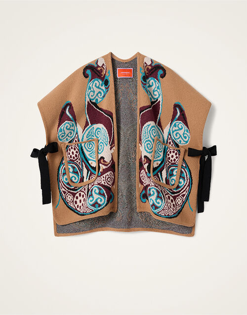 La DoubleJ In My Power Knit Scarf Cape Alchemy Light Blue, Burgundy, and Camel SCA0083KNI223VA524BR04