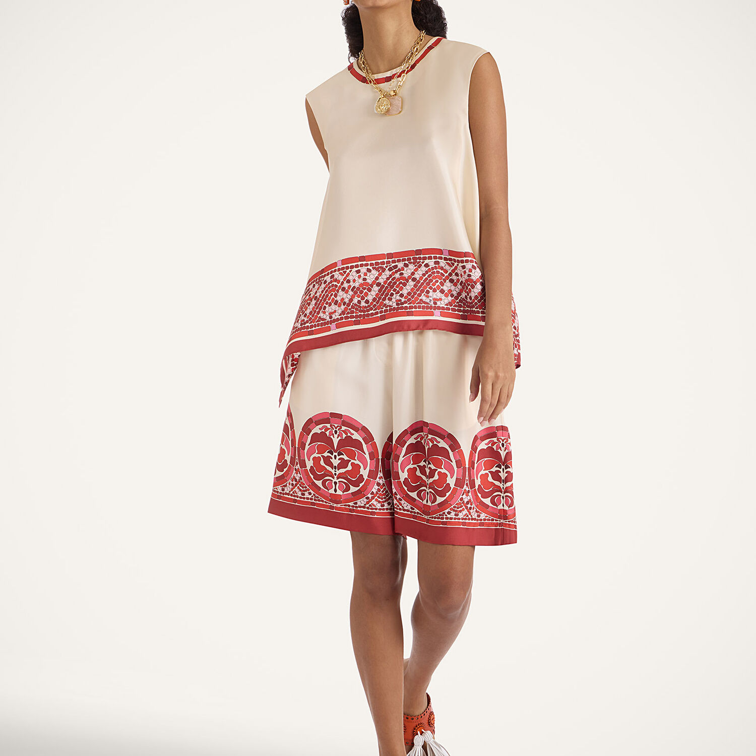 La Doublej La Double J Palazzo Printed Silk-twill Shorts In Red